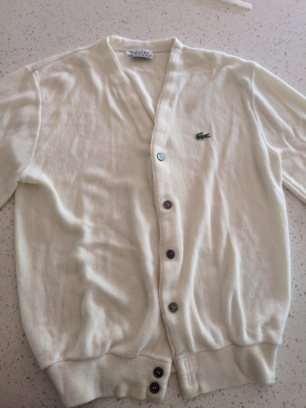 Men's Vintage Preppy Lacoste/Izod Button Up Cardigan Cream White